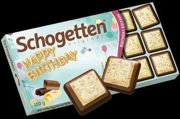Шоколад Schogetten Happy Birtday мікс білого і чорного шоколаду 100 грамів 301026 фото
