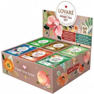 Набір чаю Lovare Prime Set | Пакетований чай 6 видів по 15 штук у подарунковому пакованні 122079 фото