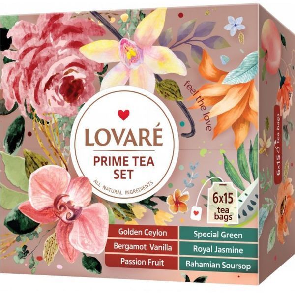 Набор чая Lovare Prime Set | Пакетированный чай 6 видов по 15 штук в подарочной упаковке 122079 фото