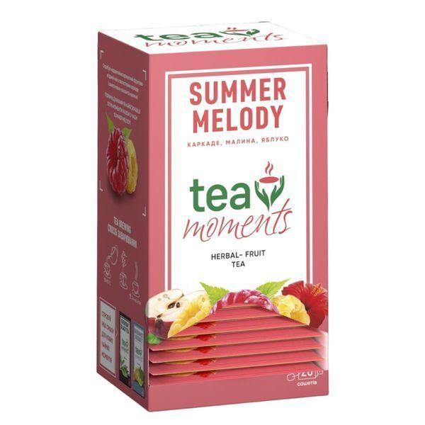 Фруктовий чай без кофеїну із малиною, яблуком і каркаде Tea Moments Summer Melody 25 пакетів в індивідуальних конвертах 150065 фото