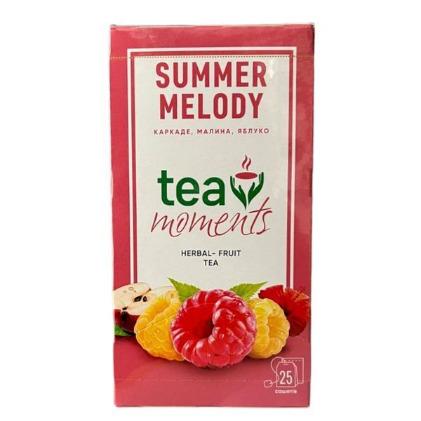 Фруктовий чай без кофеїну із малиною, яблуком і каркаде Tea Moments Summer Melody 25 пакетів в індивідуальних конвертах 150065 фото