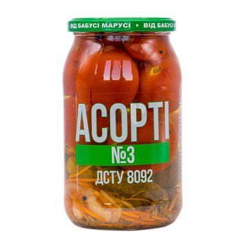 Ассорти №3 из маринованных помидоров, огурцов, моркови и лука 900г 608007 фото