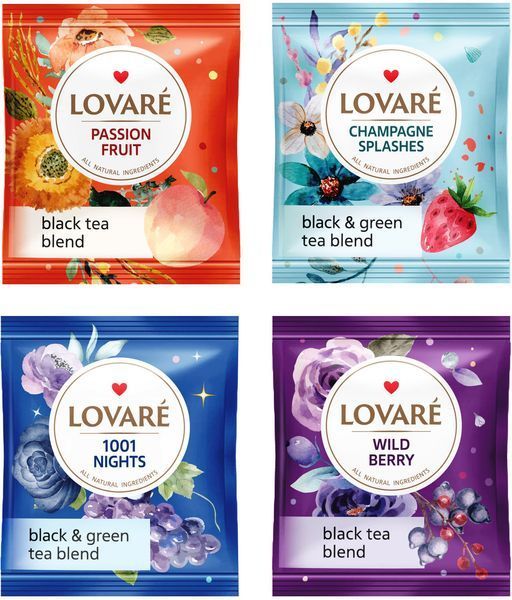 Набор черного чая Lovare Black Tea Assorted в пакетиках 32 шт. 122052 фото