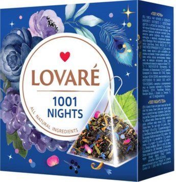 Чай Lovare "1001 Ніч" у пірамідках, 15 шт. по 2 г суміш чорного та зеленого чаю з фруктами та пелюстками квітів 122102 фото