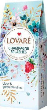 Чорний і зелений листовий чай Lovare Splashes of Champagne зі шматочками полуниці та пелюстками волошки 80 грамів 122067 фото