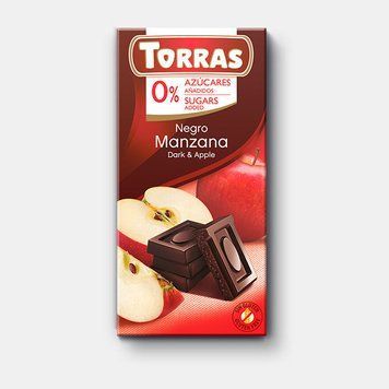 Чорний шоколад із яблуком Torras без доданого цукру та без глютену 75 грамів | Іспанія 326004 фото