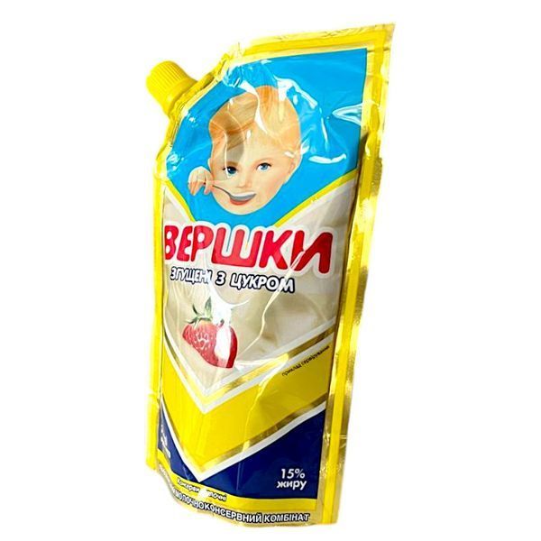 Згущені вершки Первомайський МКК з цукром ДСТУ 290 грамів дой-пак 400332 фото