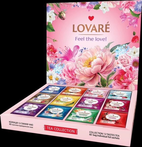Подарунковий набір чаю Lovare Flowers &Tea 12 видів по 5 штук в подарунковій упаковці 122043 фото