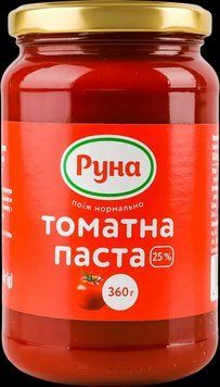 Томатная паста 25% Руна 360 грамм стеклянная банка 602031 фото