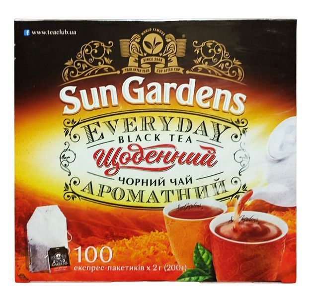 Пакетированный черный крепкий чай Sun Gardens Every Day с легким бергамотом 100 пакетиков 106046 фото