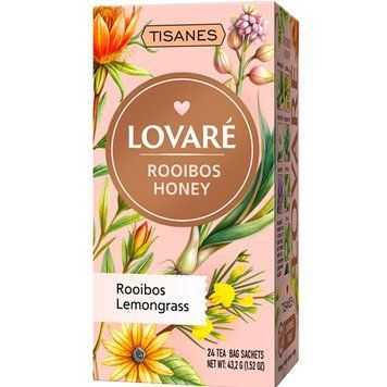 Чай без кофеїну Lovare Tisanes Rooibos Honey з ройбушем і квітами 24 пакетики 122095 фото