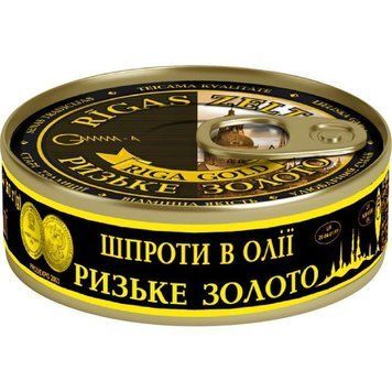 Шпроты Рижское золото в масле с ключом 160 г копченые рыбные консервы в жестяной банке 607074 фото