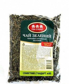 Чай китайський байховий зелений Три Слони 100 грамів у м'якому пакованні 138017 фото