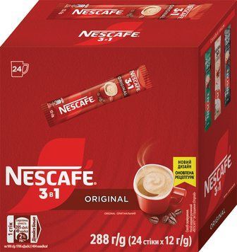 Кава Nescafe 3 в 1 Оригінал 24 стіки в картонній упаковці 285009 фото