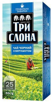 Чай чорний Три Слони з бергамотом, 25 пакетиків 138024 фото