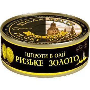 Шпроты Рижское золото в масле с ключом 240 г рыбные консервы в жестяной банке 607076 фото