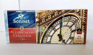 Суміш чорного та зеленого чаю з бергамотом Sonnet English Breakfast 25 пакетиків 134007 фото