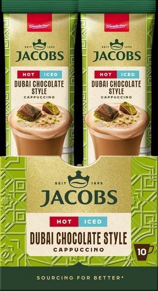 Капучино зі смаком дубайського шоколаду в стіках Jacobs Dubai Chocolate Style Cappuccino 10 стіків 195 г 219061 фото