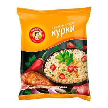 Вермішель швидкого приготування зі смаком гострої курки Daryna 50 г локшина з пряною приправою в пакеті 318031 фото