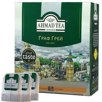 Чай Ахмад 100 пакетиків з бергамотом чорний Граф Грей 100 х 2 г 101551 фото