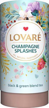 Чорний і зелений чай Lovare Splashes of Champagne з полуницею листовий 80 грамів в подарунковій упаковці 122038 фото