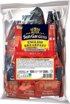 Чай чорний без добавок Sun Gardens English Breakfast 100 пакетиків у конвертиках м'яке паковання 106068 фото