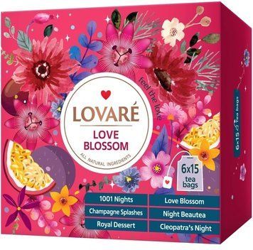 Набір чаю Lovare Love Blossom | Пакетований чай 6 видів по 15 штук у подарунковому пакованні 122086 фото