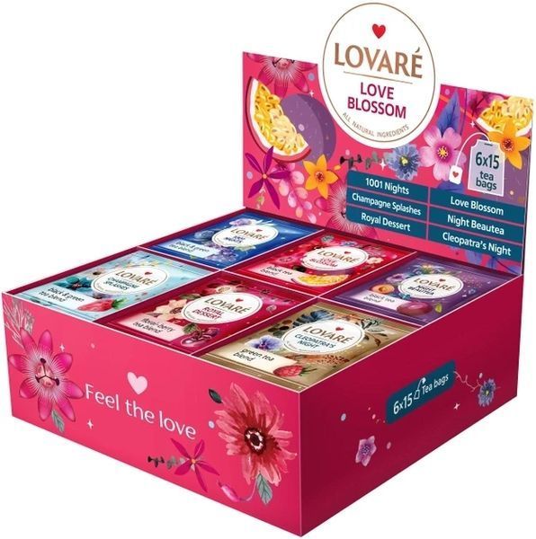 Набор чая Lovare Love Blossom | Пакетированный чай 6 видов по 15 штук в подарочной упаковке 122086 фото