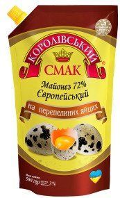 Майонез Європейський на перепелиних яйцях 72% жирності Королівський смак 500 грамів дой-пак 600054 фото