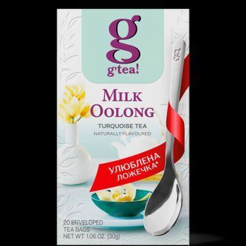 Бірюзовий чай g'tea Milk Oolong 20 пакетиків - молочний улун, з ложкою у пачці 133026 фото