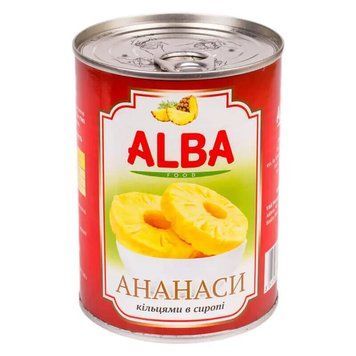 Ананасы кольцами в сиропе Alba Food, 565 г 611008 фото