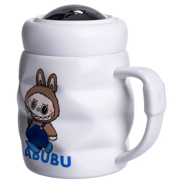 Чашка фарфоровая с крышкой Labubu 400 (мл) подарочная кружка прикольная чашка для детей на подарок Белый с синим FM-54A FM-54A фото
